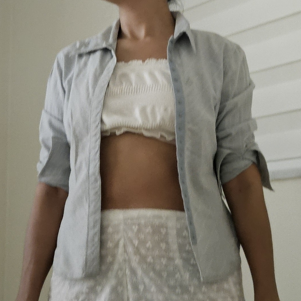 Light Light Blue Jean Women's Button-Up Shirt - Classic Lightweight Top
